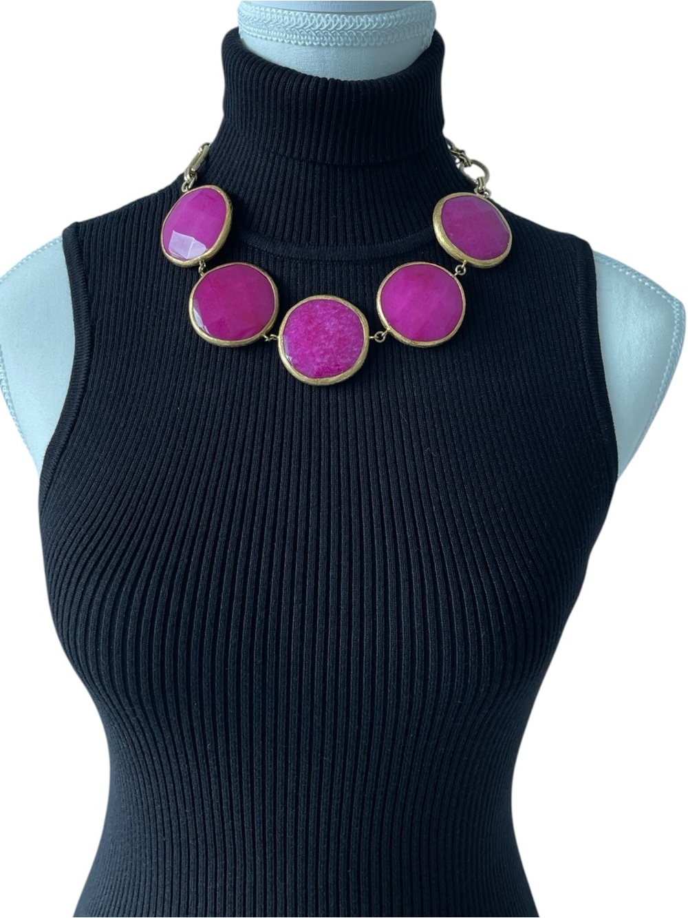 Handmade Bold Statement Magenta and Gold Round Pendant Necklace